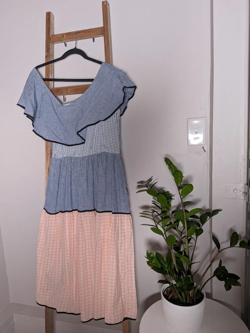 Hemant & Nandita Melantha One Shoulder Embroidered Gingham Midi Dress S - Picture 3 of 5